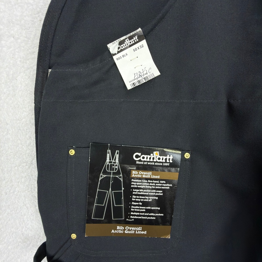 Carhartt Arctic Quilt Lined Bibs Overalls Mens 50x32 R03 BLK Black NWT NOS
